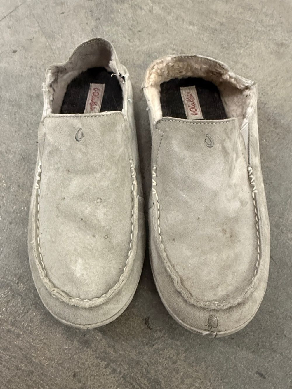 OluKai Women’s Suede Slip-On Loafers - Light Gray